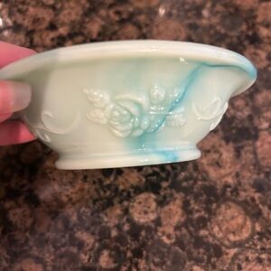 Avon Ceramic Bowl with Aqua and White Swirls